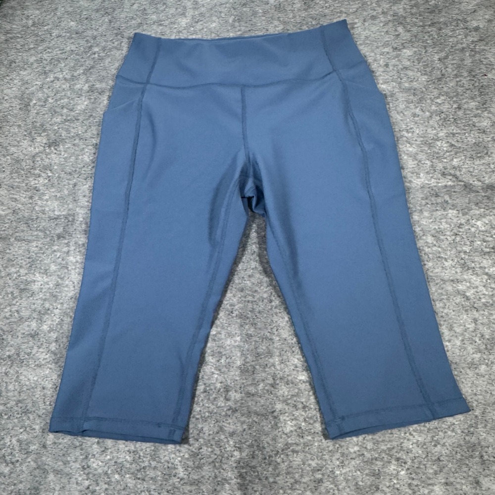 32 Degrees Cool Womens Blue Ribbed Capri Leggings High Rise Pockets XXL 1955427